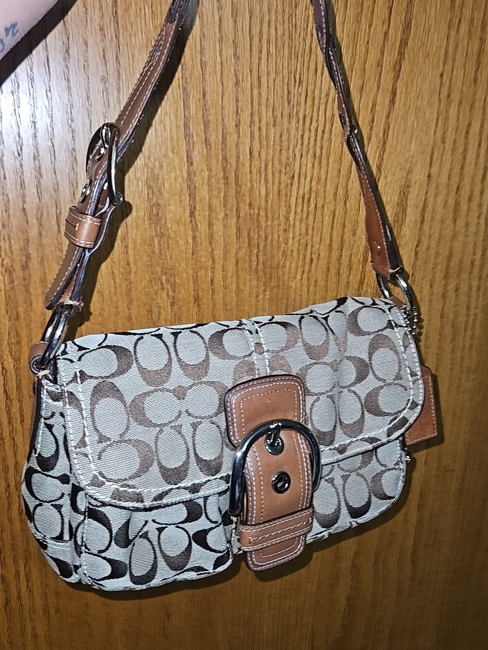 Coach SOHO Beige and Brown Signature Shoulder Bag